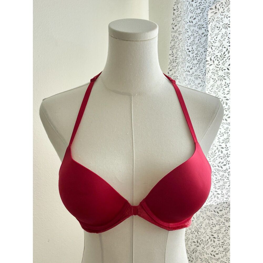 Victoria’s Secret Very Sexy Bra 34B Red Velvet Push Up Racerback Front Close
